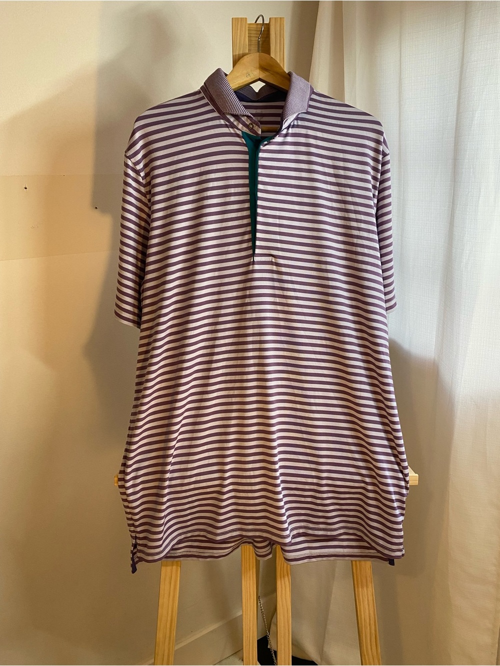 Greyson Men’s XL Purple Striped Performance Golf Polo Knit Collar
